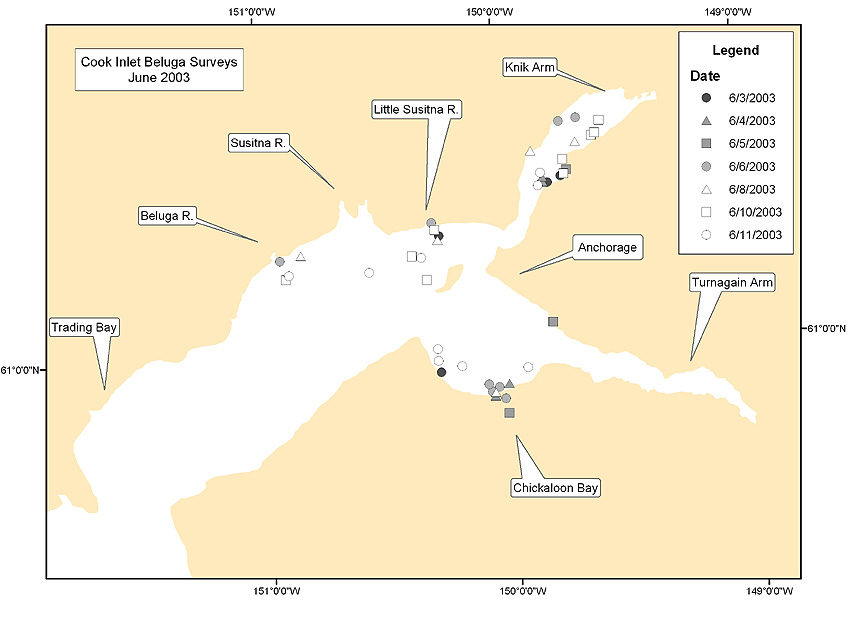 map of Cook Inlet beluga sightings