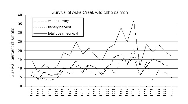 graph showing survival of Auke Creek wild coho salmon